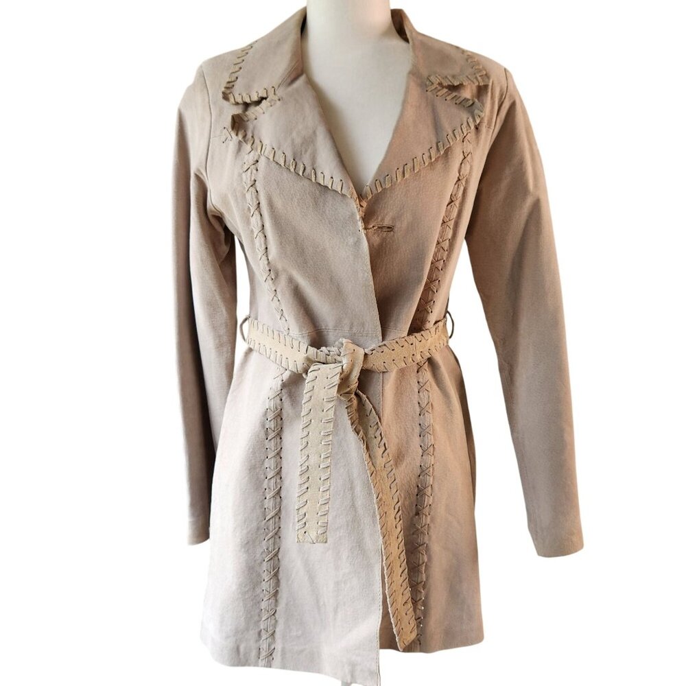 Vintage 90s Y2K Wet Seal Tan Suede Belted Boho Hippie Jacket Sz Small Medium